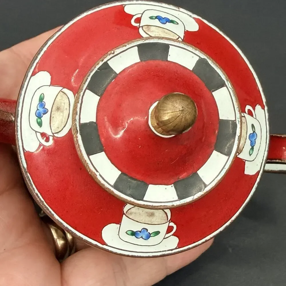 KELVIN CHEN 1999 Enamel Teacup Hand Painted Decorative Mini Teapot No. 1813
